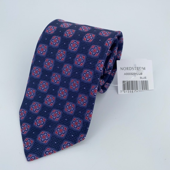 Eton‎ Tie Mens One Size Navy Red Patterned Classic Luxury Necktie Italy Made NWT